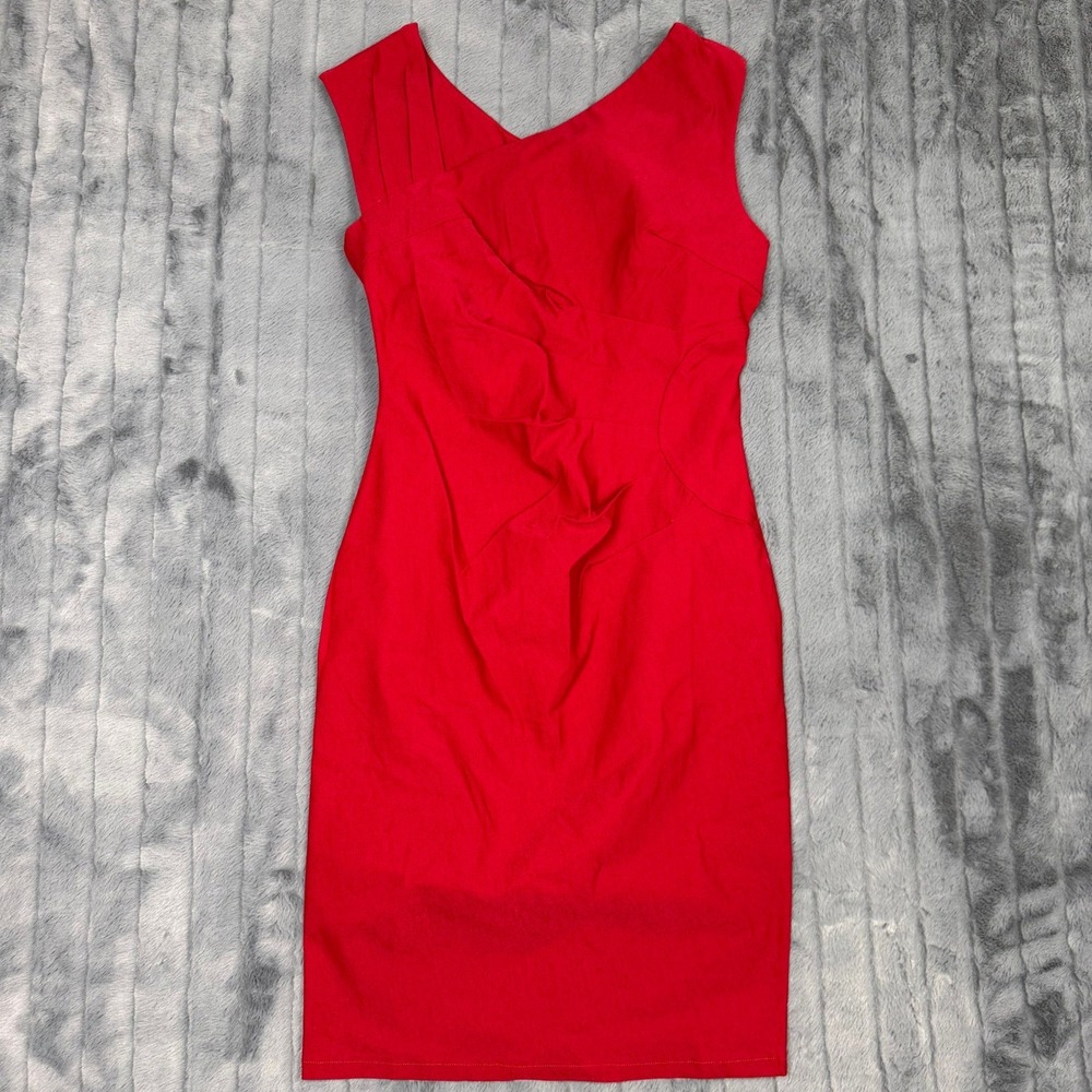 MUXXN Boutique Red Pleated Asymmetric Sheath Dress NWT Womens Large Cocktail L